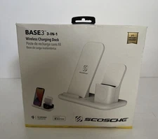 NEW SCOSCHE Base3 3-in-1 Wireless Cellphone Ipod Charging Dock CSQ3N1WT-SP