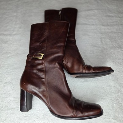Anne Klein Boots Leather Zippered Heel Leather Upper Zipper Women's Size 7 1/2M