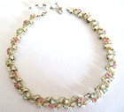 Beautiful Vintage Signed Coro Pastel Rhinestones Enamel Leaves Collar Necklace — photo 3