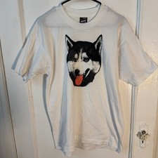 Vintage Fruit of the Loom Husky Dog Graphic T White L 90s USA Made Animal nature