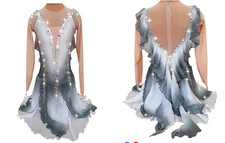 Ice skating dress Competition Figure Skating Twirling Costume gray dyeing