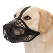 Dog Muzzle Soft Mesh Breathable Adjustable Mouth Guard Black Size L Large Pet