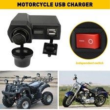 Handlebar Waterproof Charger Motorcycle Dual USB Phone Cigarette Lighter Socket