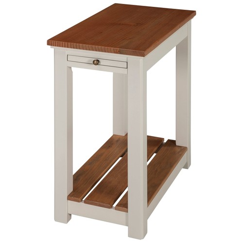 End Table W/ Pull-out Shelf Ivory W/ Natural Wood Top - Picture 1 of 5