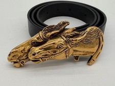 Gucci Vintage 70  s Brass Double Horse Head Equestrian Racing Belt Buckle 29  