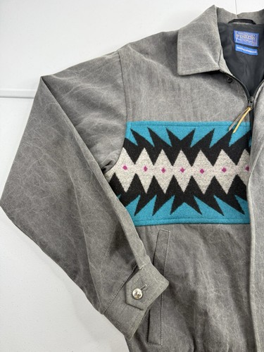 Vtg Pendleton Bomber Jacket Denim Wool USA Made 80s Aztec Navajo Full Zip Mens S - Picture 4 of 11