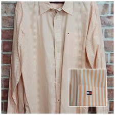 Tommy Hilfiger Mens XL Button Down Shirt Academy Poplin Orange/White Flawed