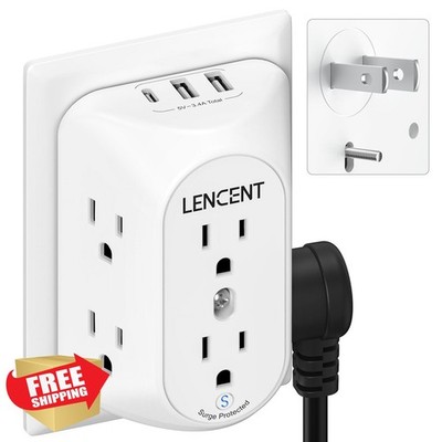 LENCENT 2 to 3 Prong Adapter 6 Outlet 3USB