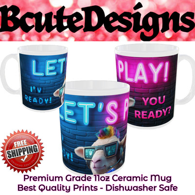 GAMING GAMER KERAMIKTASSE ''LETTS PLAY'' KONSOLE GAMEPAD PC RETRO COMPUTERSPIEL GESCHENK
