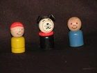 3 Vintage Fisher Price Little People Straight Wood Body Dog Red Collar Two Boys