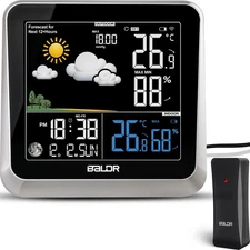 BALDR Home Weather Station Clock - Indoor Outdoor Thermometer Wireless with Weat