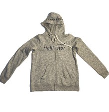 Hollister Full-Zip Sweater Women s Sz L Gray Logo Long Sleeve Sweatshirt Hoodie