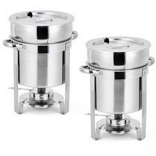 11QT Round Soup Chafer Set 2 Stainless Steel Warmer Notched Lids Fuel Holders