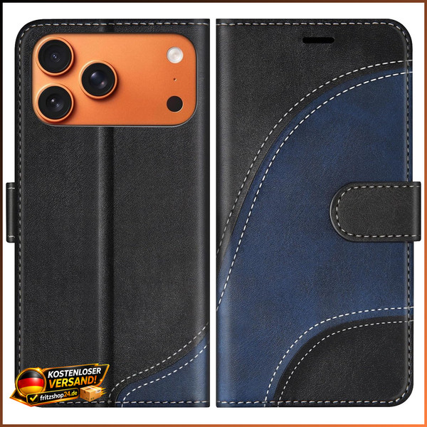 HandyhüLle Klappbar Ledertasche Schwarz LederhüLle Mit KartenfäCher FüR Iphone-image