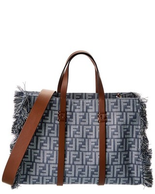 Fendi Summer Ff Denim & Leather Tote Women's Blue