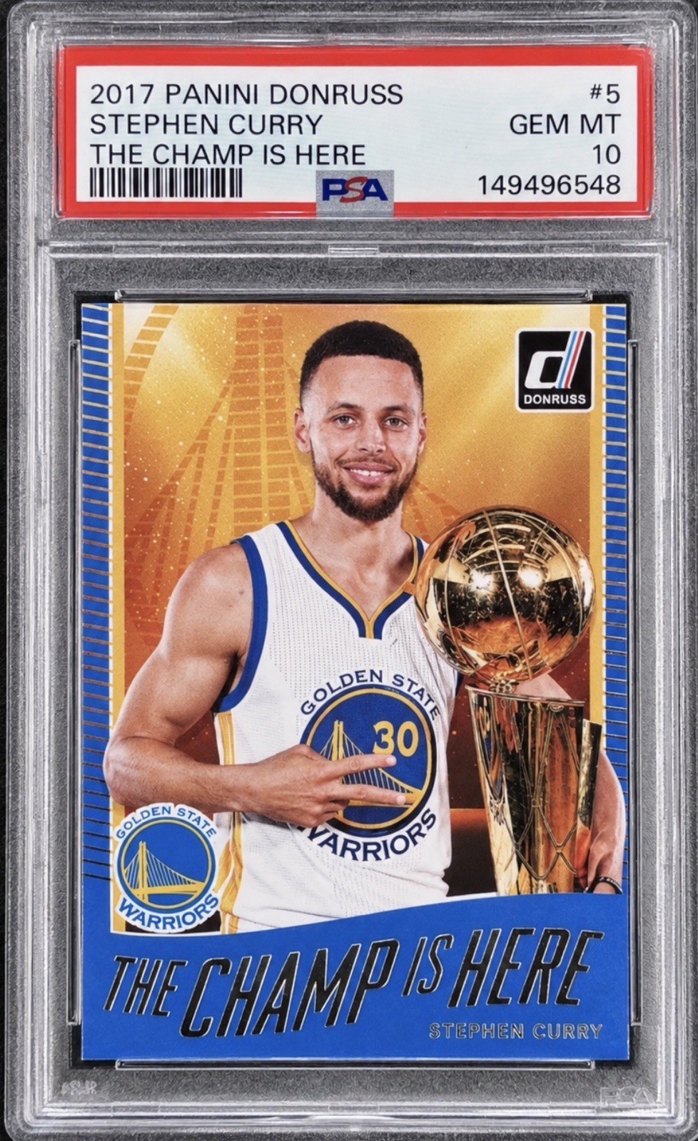 Stephen Curry 2017 Donruss The Champ Is Here #5 Championshi Photo PSA 10