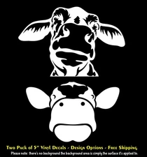 Peeking Cows Two Pack 5" White Vinyl Decal Vehicles Windows Mailbox