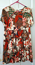 Patrons of Peace Mini Dress Boho Baby Doll Earth Tone Tropical Florals Medium