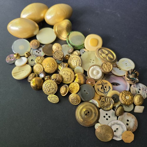 Vintage & Antique Brass, Lucite, Plastic, Shell Button Collection 75 Pieces Lot