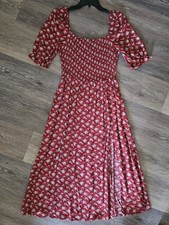 NWT Natural Life Red Ditsy Floral Ruched Dress S Small