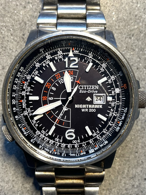 CITIZEN ECO DRIVE NIGHTHAWK WR200 Pilots Watch. Quartz movement