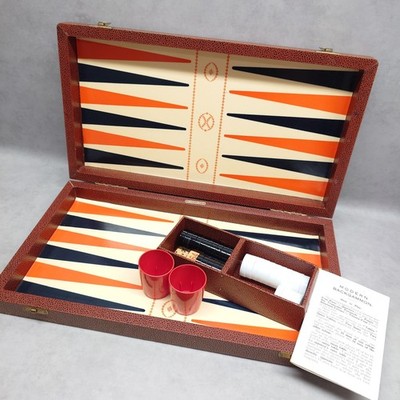 Backgammon Cased Vintage Game K & C Ltd London in Case Complete, Case 16''x9''  