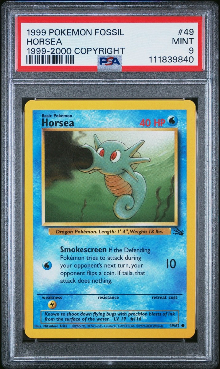 PSA 9 - Fossil - Horsea 49/62 1999-2000 - Red Logo - Pokemon Card