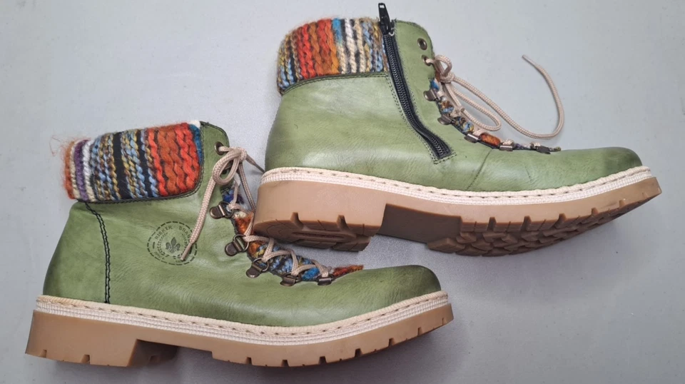 Rieker Botas al Tobillo Felicitas Boho Forradas a Cuadros de Cuero Verde para Mujer 10 Cremallera Lateral Foto 4 de 4