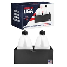 Pit Posse Double Aluminum Fuel Jug Holder Rack USA Made Trailer Garage (Black)