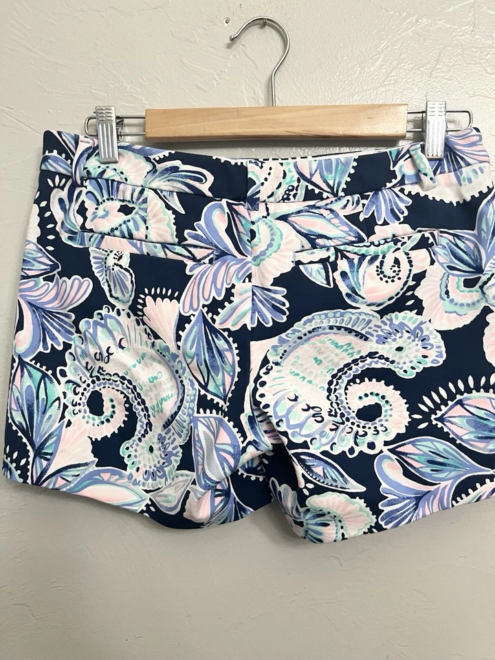 Pantalones Cortos Lilly Pulitzer Callahan Tejidos Elastizados Marea Alta Azul Marino Azúcar Mambo Talla 4 S Foto 3 de 4