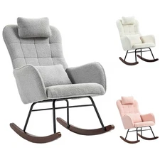 HOMCOM Boucle Rocking Chair with Headrest and Lumber Pillow