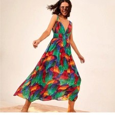 Farm Rio Parrot Print Maxi Dress M NWT Bright Tropical Boho Vacation Resort