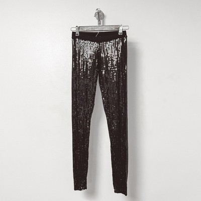 Max 2000's Low Rise Tight Ankle Length Sequin Leggings Black Small