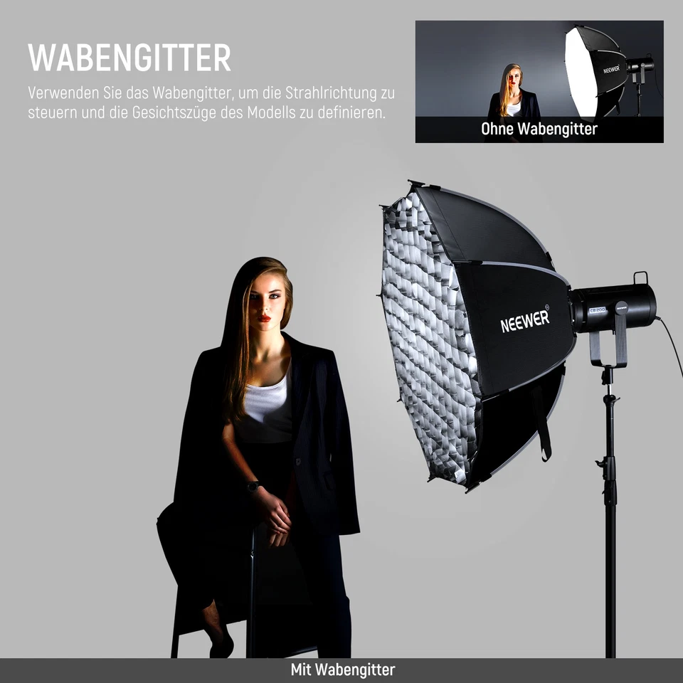 NEEWER NS92PD 35.4" Octagonal Softbox w/Bowens Mount, Diffuser & Grid - Image 4 of 4