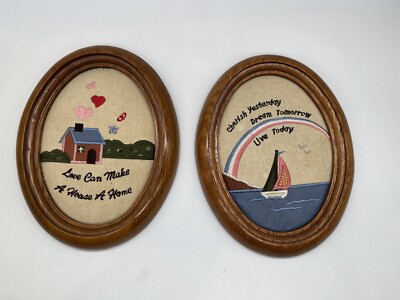 2 - RUSS Traditional Treasures Framed Embroidered Wall Art Vtg Home Decor