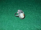 Vintage Sterling Silver & Agate Ring Antique Old sz 7 Oval Banded Beige Brown