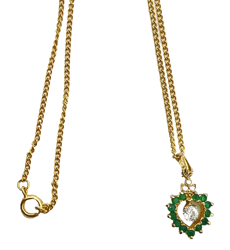Gold-Plated Simulated Emerald & CZ Heart Pendant Necklace 24" - Picture 4 of 7