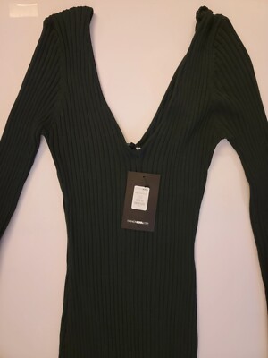 NWT Fashion Nova Womens Dress XLarge Kallan Knit Stretch Black V-Neck Long  52542 | eBay