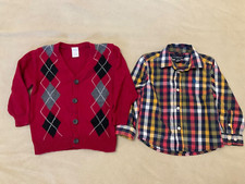 Gymboree Cardigan Sweater Boys 2T Red Argyle us Polo button shirt lot holiday