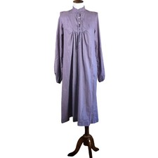 Vtg 90s Modest Prairie Dress Size 8 Purple Long Sleeve High Button Tie Neck