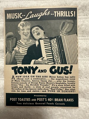 Tony & Gus Post Toasties 40  Per Cent Bran Flakes Radio Program Schedule Insert