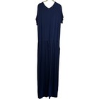 Womens Knit Jumpsuit Size XXL Navy Blue Short Sleeve Wide Leg Drawstring Pockets