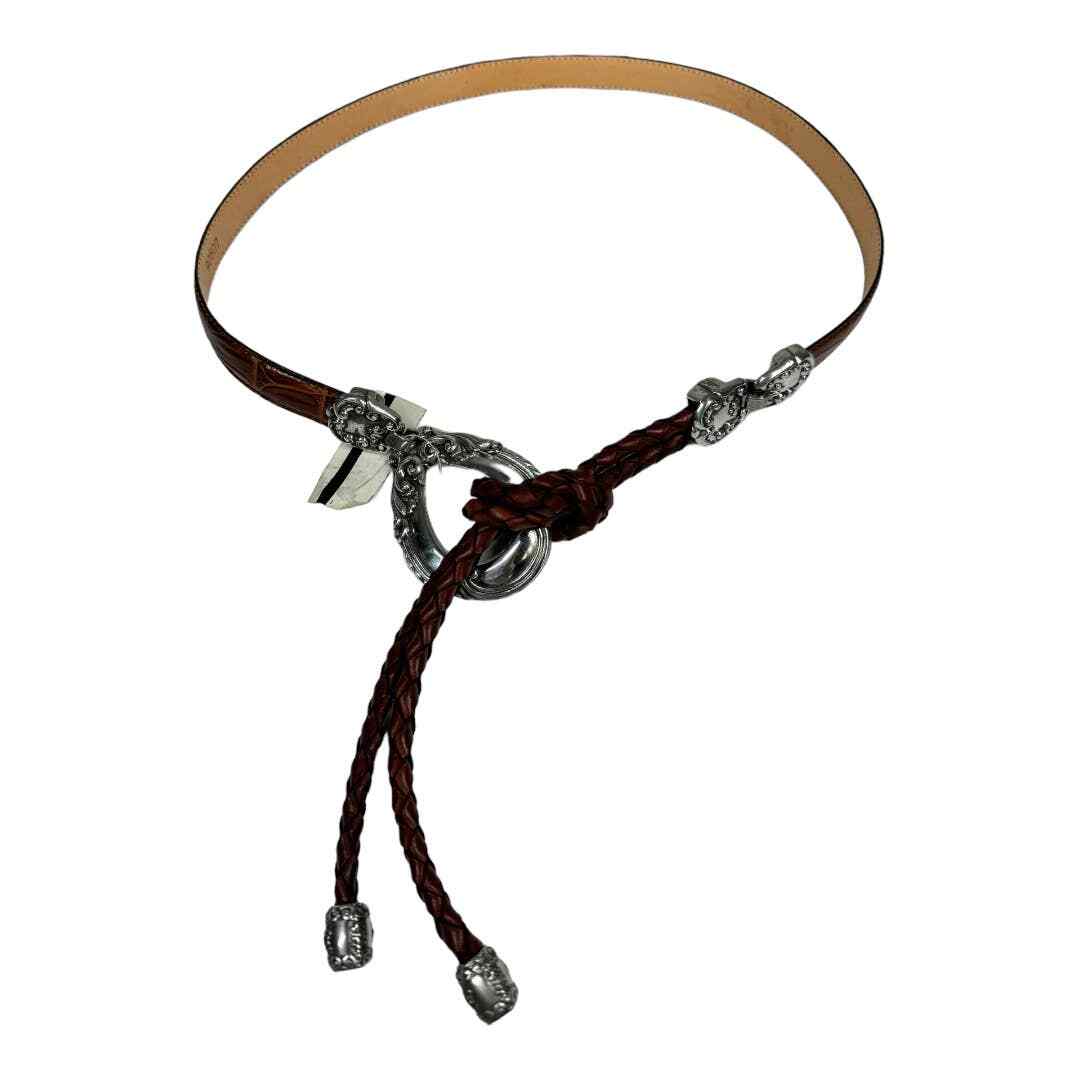 Vintage 90s Western Brown Leather Braided Double Tie Belt M/L Silver Croc New Brown Braided Leather Belt | 90s Vintage Greg Norman Woven  main image 3