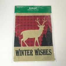 WinCraft Burlap Small Garden Flag Winter Wishes Deer 12.5" x 18" NEW