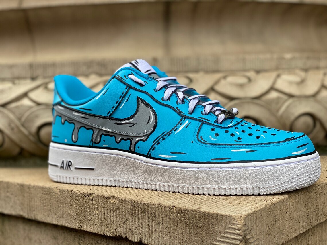 Air Force 1 Custom Graffiti Art Cartoon Design Cool Kicks Blue
