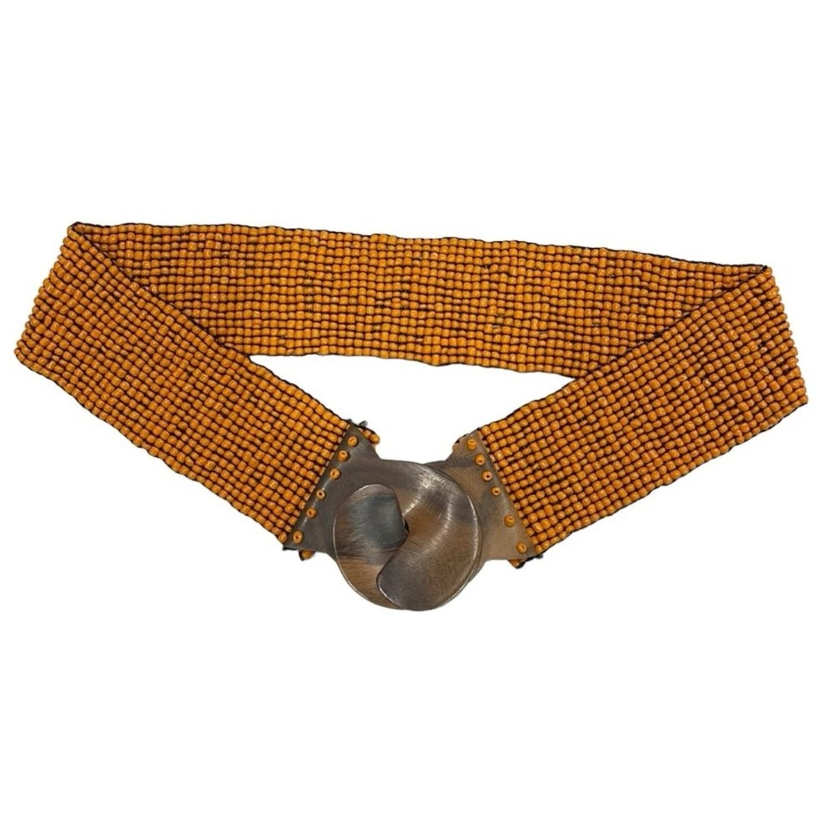 Vtg Glass Bead Wood‎ Stretchy Elastic Belt Burnt Orange Belt Women OS Bohemian Beaded Orange Belts for Women for sale | eBay main image 4