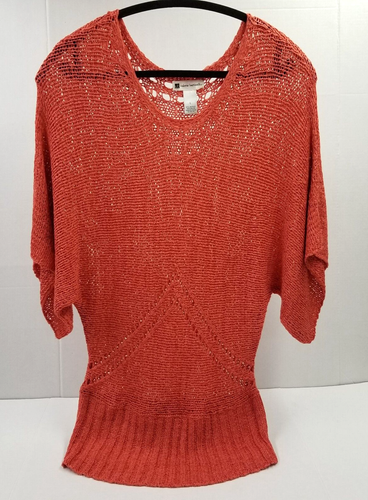 Valerie Bertinelli Womens Open Knit Sweater 3/4 Kimono Sleeve Orange Size Large - Picture 3 of 10