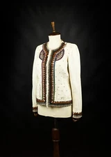 Bazar Deluxe Beige Tan Embellish Coat Blazer Jacket Boho Zebra IT 44 UK 12 L M