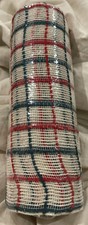 Christmas DECO MESH 9.5  RED  Green on Ivory Woven Poly 19Ft Fabric Gorgeous 