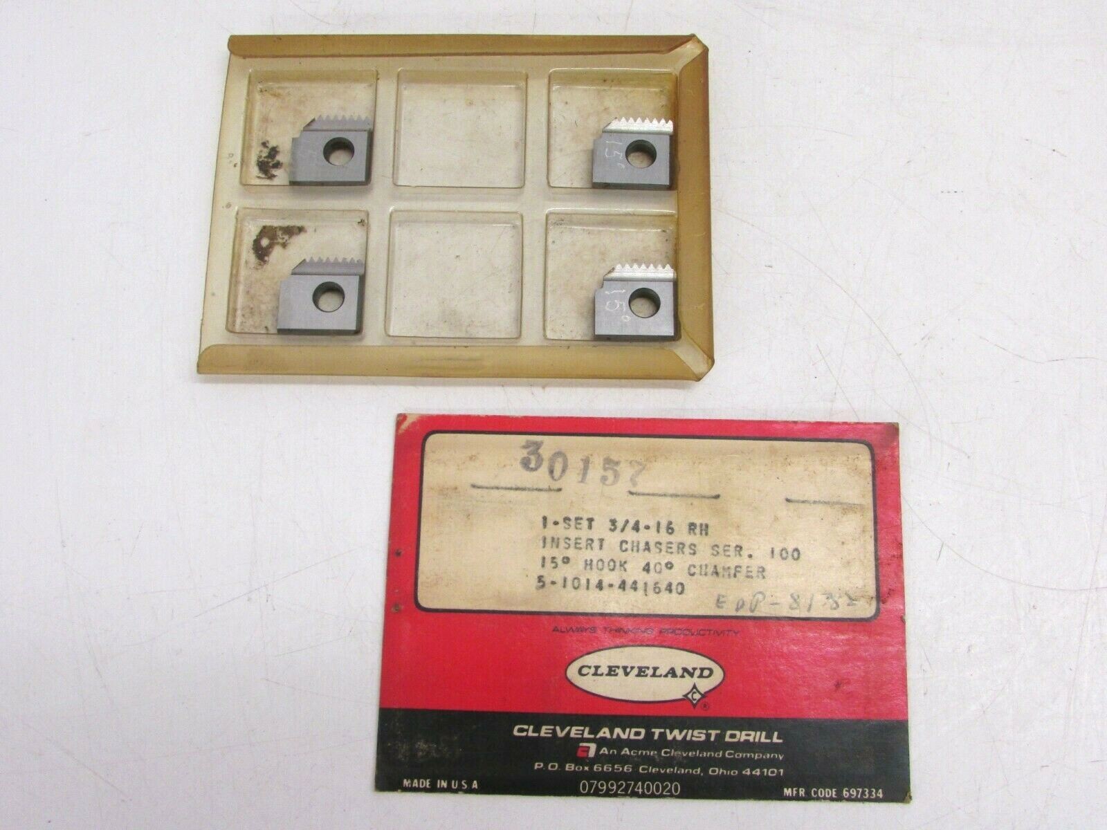 (4) CLEVELAND INSERT CHASERS SER. 100, S 3/4-16 RH, 15º HOOK 40º ...
